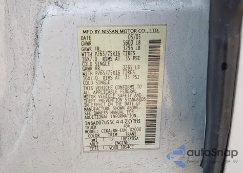 2005 Nissan Frontier Nismo Off Road from USA, damaged, VIN 1N6AD07U55C447038